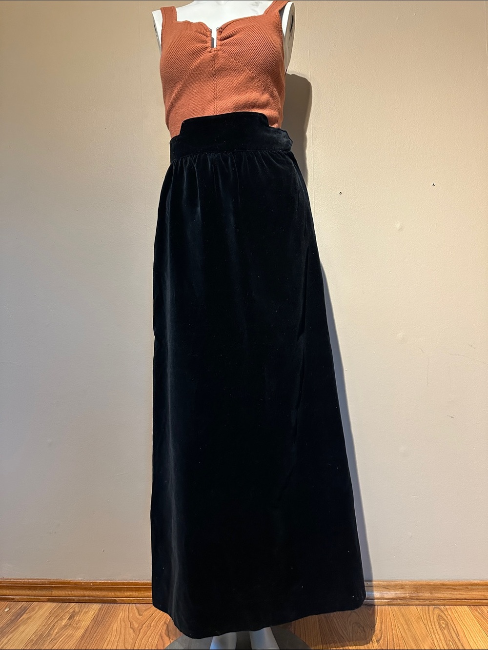 Classic Black Velvet Maxi Skirt vintage high waist